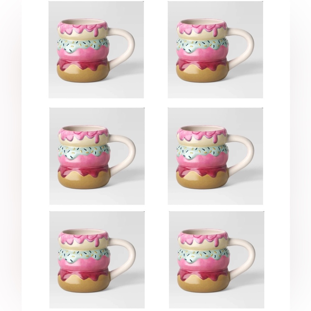 6 count- 16oz Stoneware Figural Donut Mug Pink - Room Essentials™